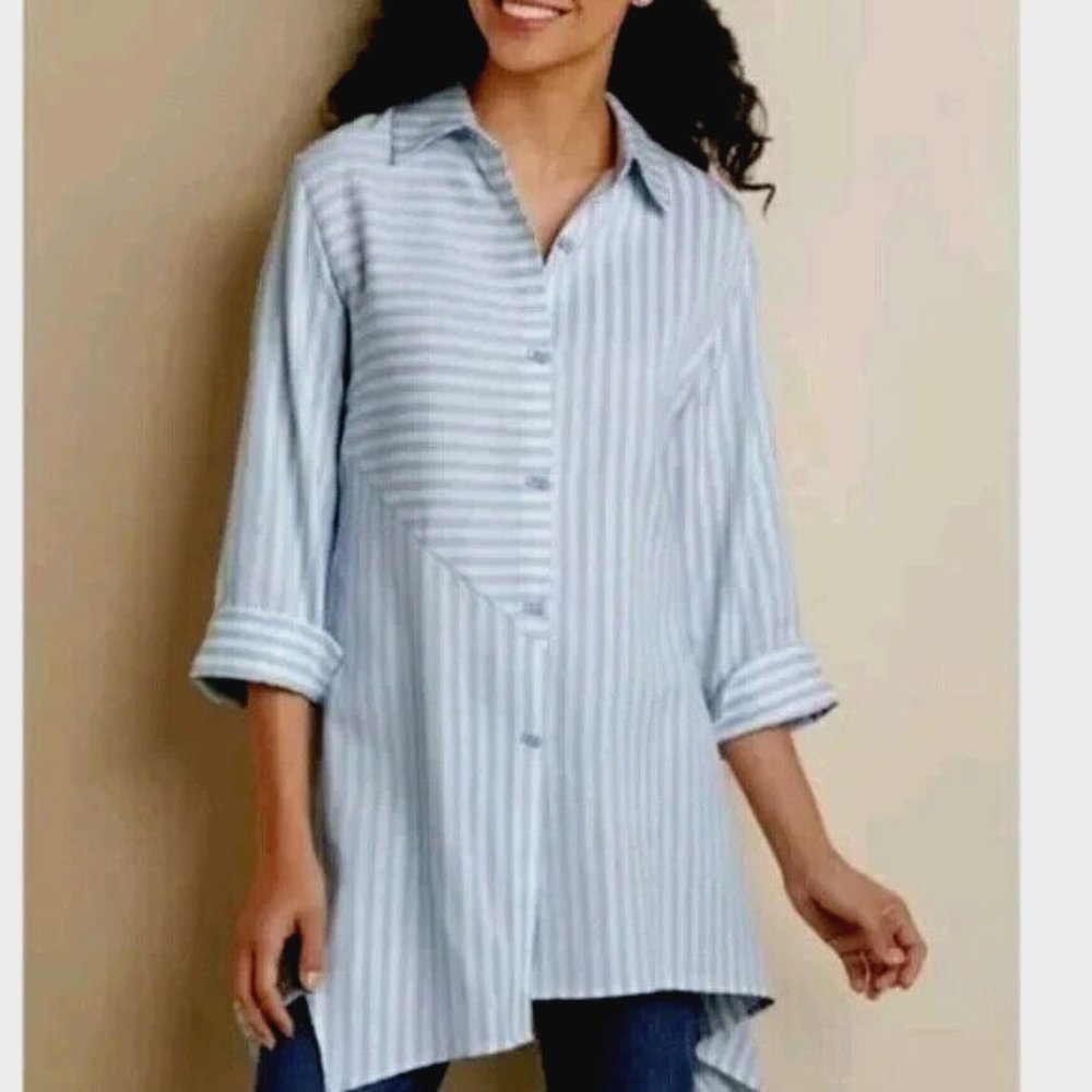 Soft Surroundings Light Blue Striped Tunic